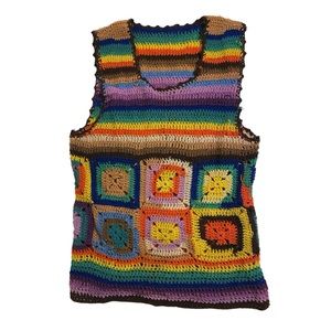 vintage rainbow crochet sweater vest